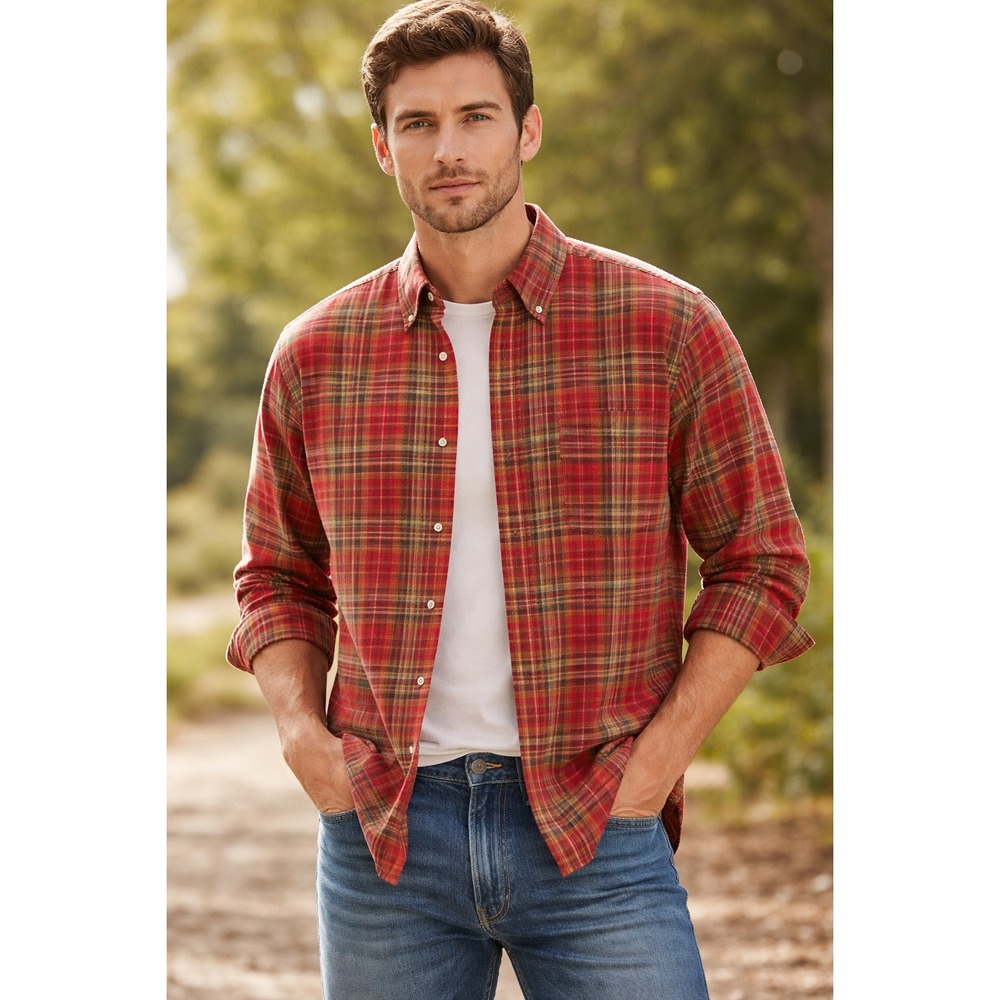 Lauren Ralph Lauren Men's Plaid Button Down Shirt Size L Red Yellow 100% Cotton